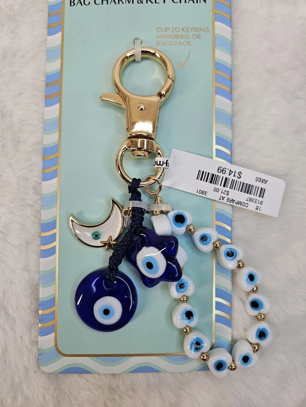 Piper K Evil Eye Beaded Bag Charm Keychain